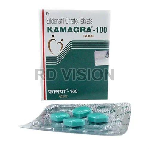 Kamagra Gold 100mg Tablets, for Erectile Dysfunction, Packaging Type : Blister