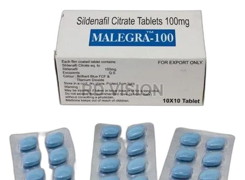 Malegra 100mg Tablets, for Erectile Dysfunction, Packaging Type : Blister