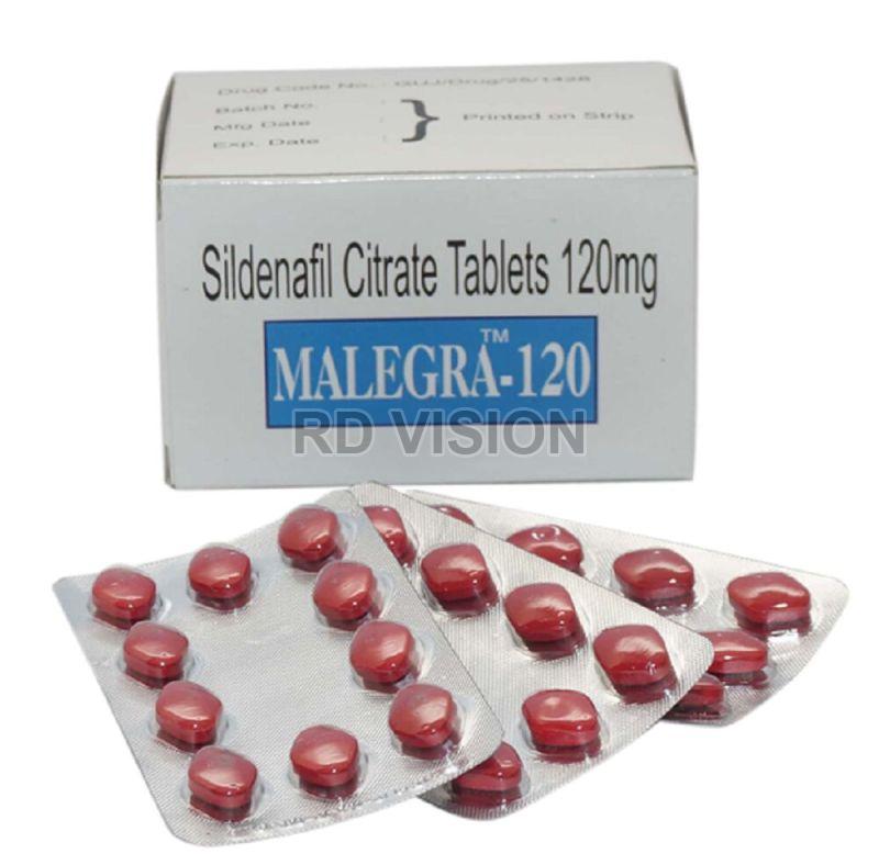 Malegra 120mg Tablets, for Erectile Dysfunction, Composition : Sildenafil Citrate