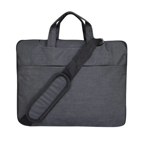 Grey Plain Cotton Laptop Bag