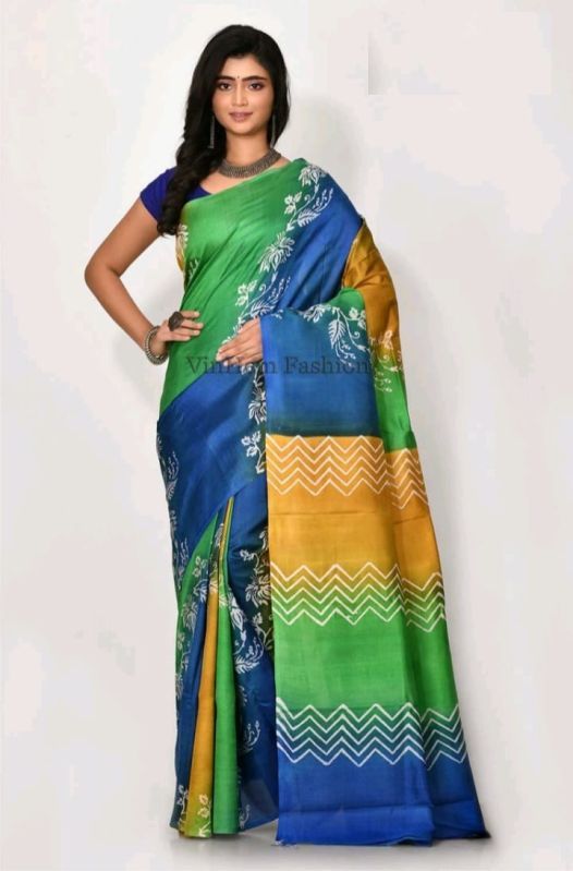 Multicolor Hand Block Printed Silk Saree, Occasion : Daily Wear, Party Wear