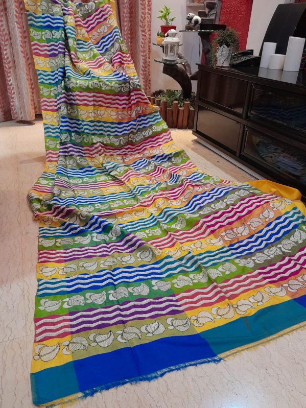 Multicolor Kantha Stitch Silk Saree, Gender : Female