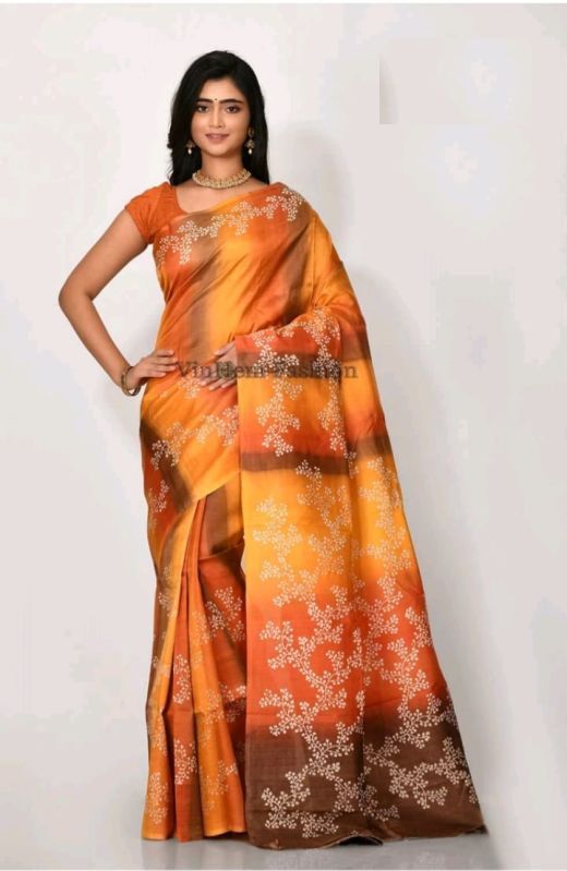 Hand Spray and Block Printed Silk Saree