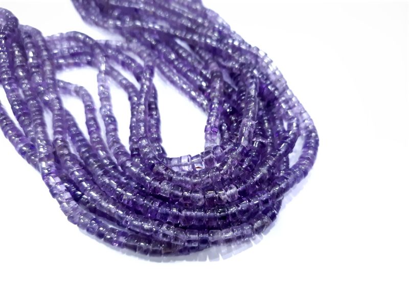 Purple Tyre/heishi Polished Gemstone amethyst beads, for Jewelry, Packaging Type : Plastic Box