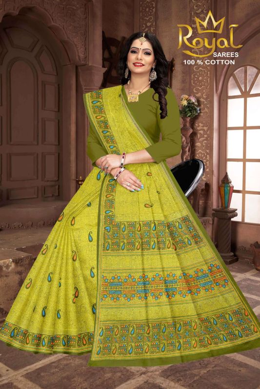 Julie Light Green Cotton Saree, Technics : Machine Made, Packaging Type : Poly Bag