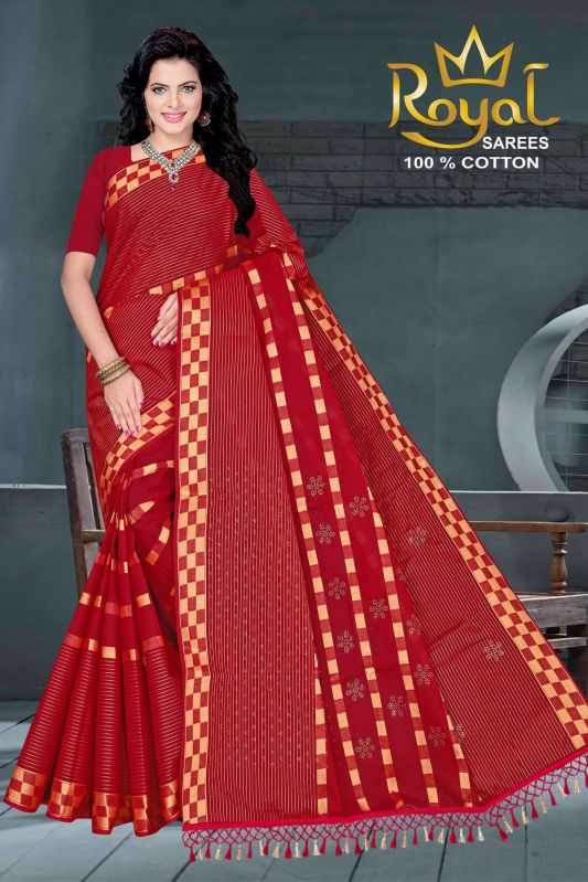 Printed Pragati Maroon Cotton Saree, Packaging Type : Poly Bag