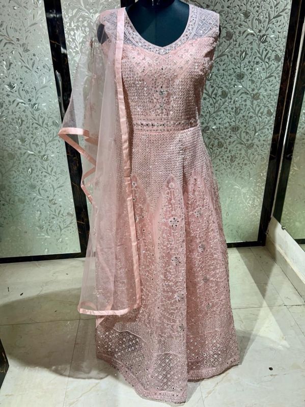 Peach Ladies Designer Party Wear Gown, Feature : Anti Shrink, Anti-static, Anti-wrinkle, Comfortable