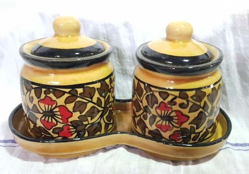 Color Coated Ceramic Pickle Jar Set, Feature : Fine Finishing, Unique Design