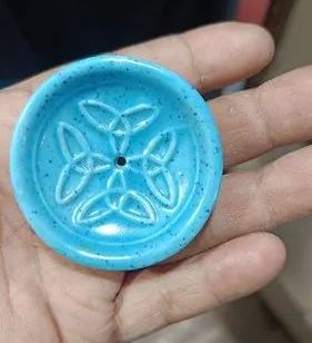 Blue Round Color Coated Fancy Ceramic Incense Holder