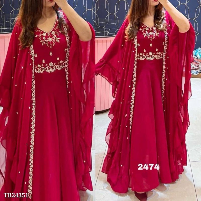 Soumya Trends Red Anarkali Gown, Occasion : Party Wear