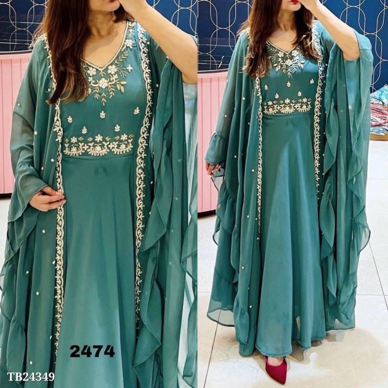 Turquoise Green Anarkali Gown