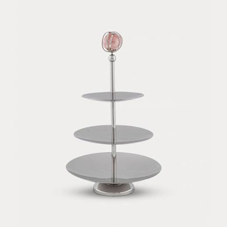 Silver Round Polished Mild Steel Plain modern cake stand, for Restaurant, Hotel, Bar, Size : Multisize