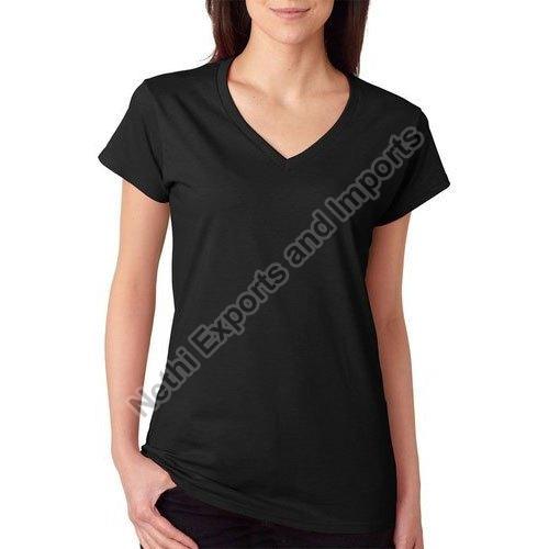 Plain Cotton Ladies V Neck T-Shirts, Size : M