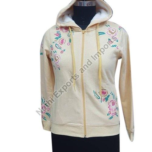 Printed Ladies Zipper Hoodies, Size : M, XL