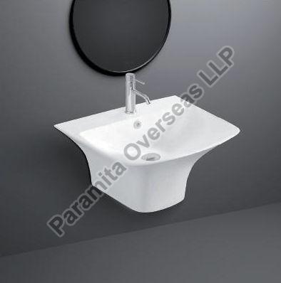 Plain Glossy Ceramic Wall Mounted Integrated Basin, For Bathroom, Size/dimension : 430x480x332mm (lxwxh)