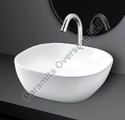 White Ceramic Wash Basin, For Home, Hotel, Office, Restaurant, Size : L405 X W407 X H145 Mm
