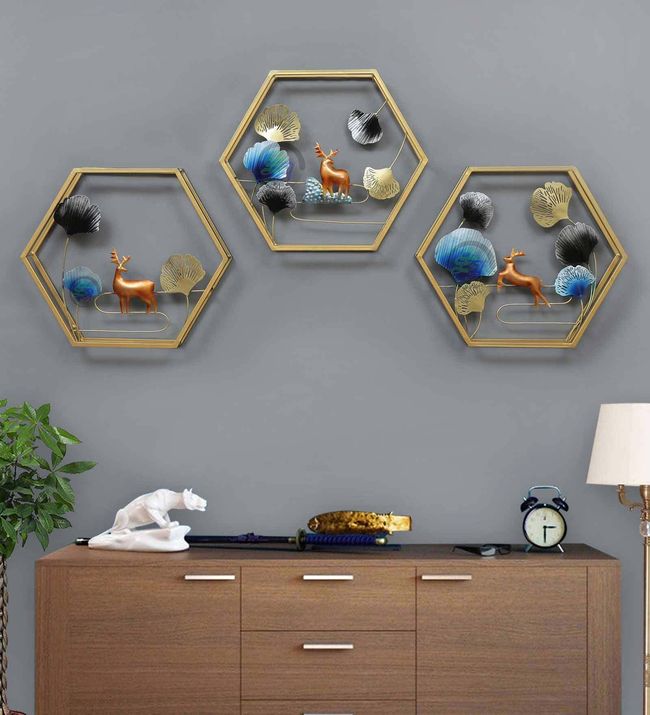 Plain Polished Metal Hexagon Wall Art, for Decoration, Gifting, Home, Packaging Type : Carton Box