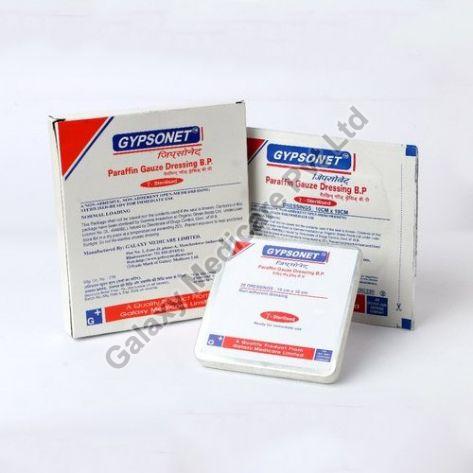 White Square Gypsonet Paraffin Gauze Dressing B.P, for Clinical, Hospital, Packaging Type : Box