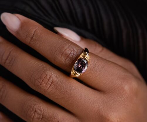 Rama Arts Brass Polished Ladies Amethyst Rings, Occasion : Daily Wear