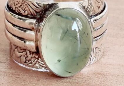 Silver Mens Prehnite Stone Ring, Feature : Fine Finishing, Light Weight, Long Life, Rust Proof, Shiny Look