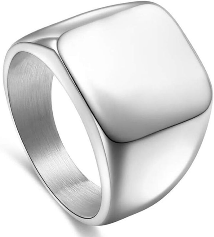 Polished Silver Mens Square Ring