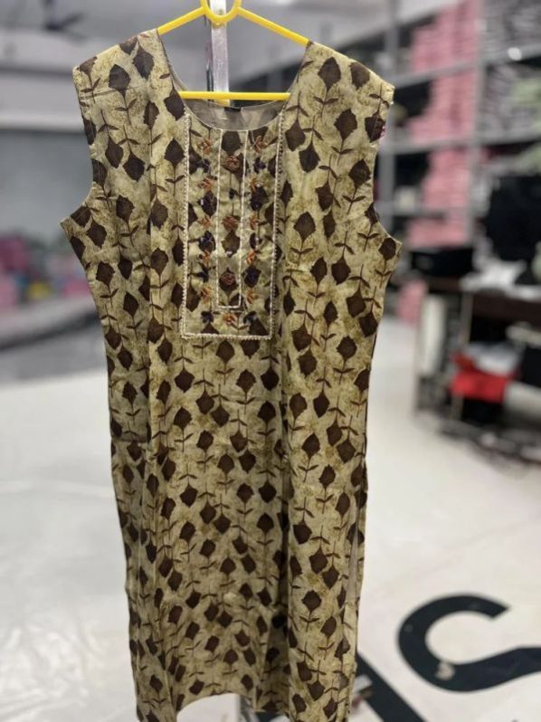 Ladies Light Brown Designer Printed Kurti