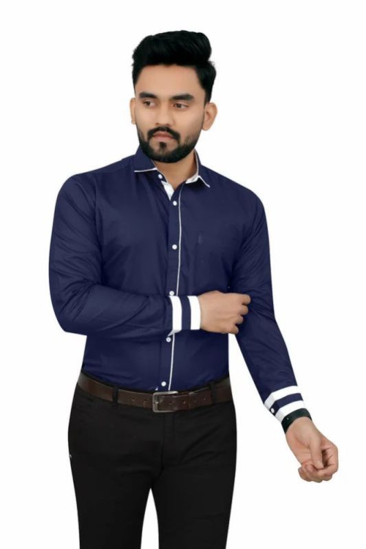 Mens Blue Stylish Cotton Shirts