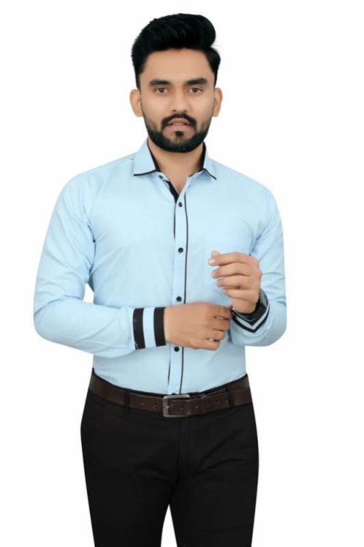 Mens Light Blue Stylish Cotton Shirts