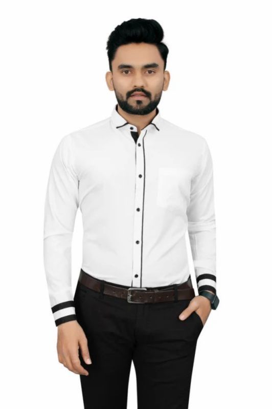 Mens White Plain Cotton Shirt