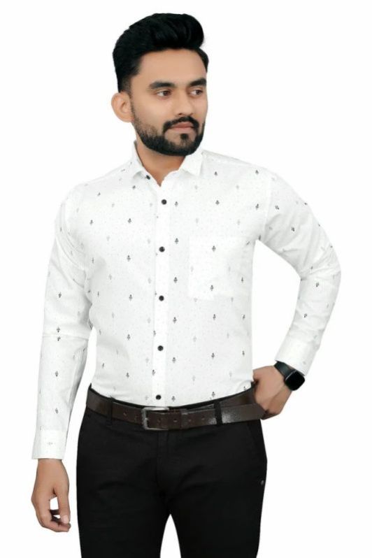 Mens White Printed Stylish Cotton Shirts