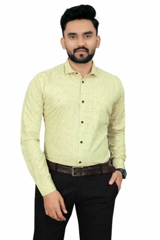 Mens Yellow Stylish Printed Cotton Shirts