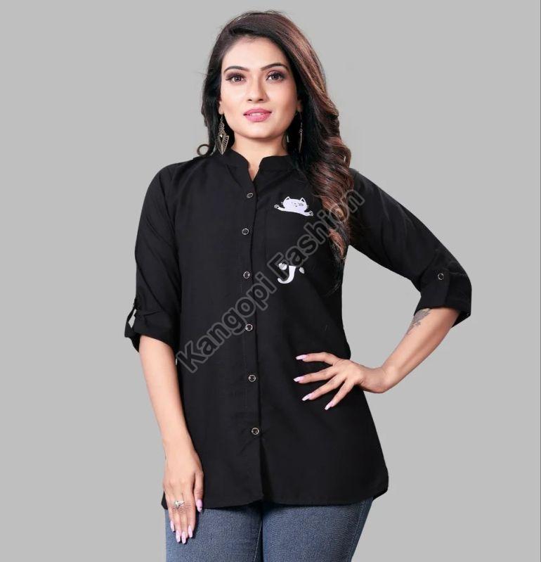 Plain Ladies Black Casual Shirt, Size : Medium