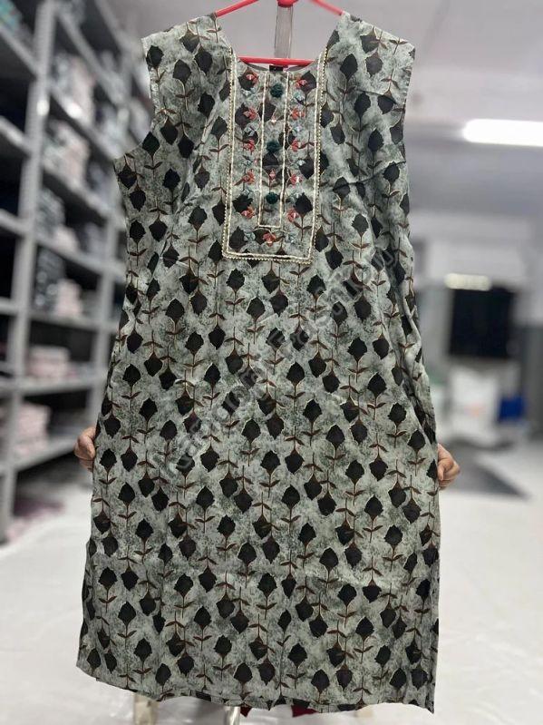 Ladies Grey Designer Printed Kurti, Size : 3XL