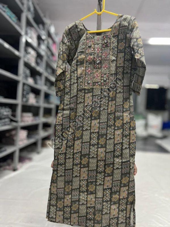 Grey Stitched Ladies Hand Work Printed Kurti, Occasion : Casual Wear