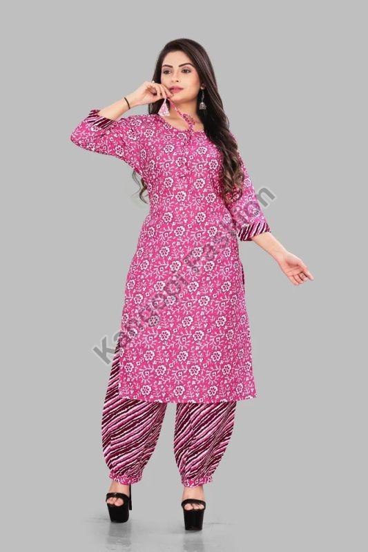 Ladies Pink Kurti Pant Set, Size : M, XL, XXL, Occasion : Casual Wear