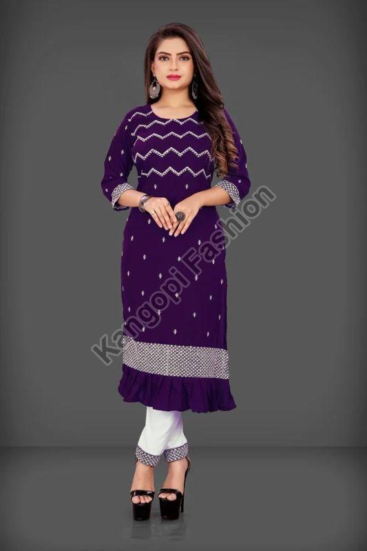 Ladies Purple Lakhnavi Kurti Pant Set