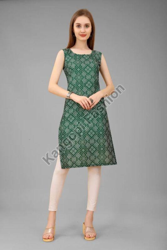 Ladies Sleeveless Printed Cotton Kurti