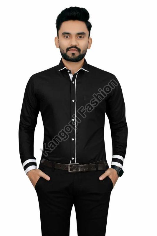 Regular Fit Mens Black Stylish Cotton Shirts, Size : Small - 38