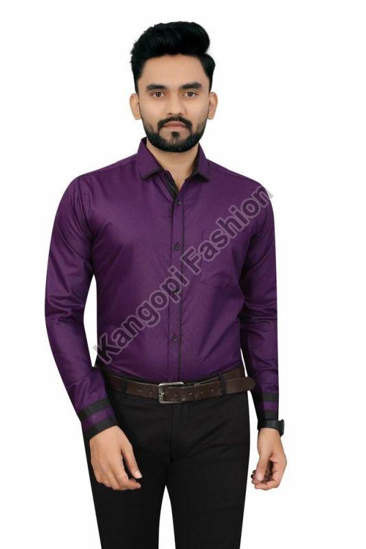 Regular Fit Mens Purple Stylish Cotton Shirts, Size : Small - 38