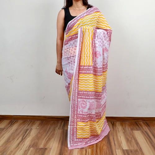 Handmade Printed Cotton Saree, Speciality : Easy Wash, Shrink-Resistant