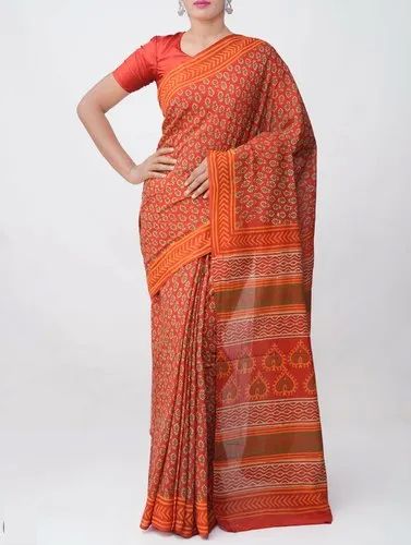 Printed Cotton Saree, Speciality : Easy Wash, Shrink-Resistant