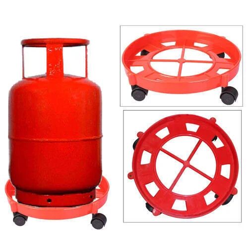 Round Plastic Red LPG Cylinder Trolley, Feature : Easy Operate, Moveable, Non Breakable, Rustproof