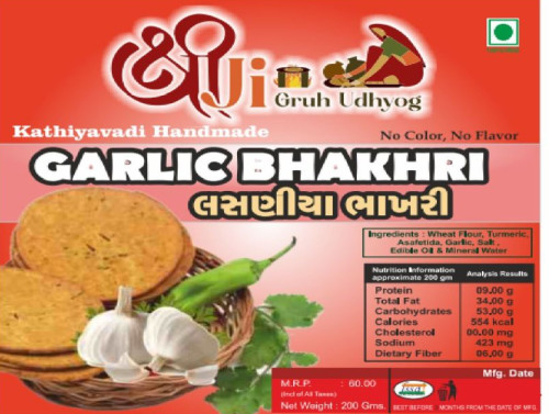 Shreeji Garlic Bhakhri, for Ready to eat, Packaging Size : 200g