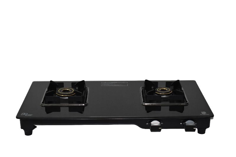 Black HENNOX Rectangular Plain Two Burner Gas Stove, for Cooking Food, Housing Material : Glass