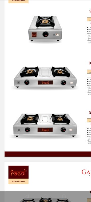 Silver Low Pressure Stainless Steel Gas Stove, Feature : Light Weight