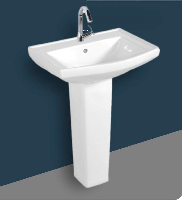 White Plain Polished Ceramic 1005 Pedestal Wash Basin, for Home, Hotel, Restaurant, Style : Modern
