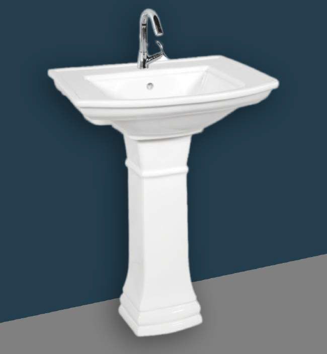 White Plain Polished Ceramic 1025 Pedestal Wash Basin, for Home, Hotel, Restaurant, Style : Modern