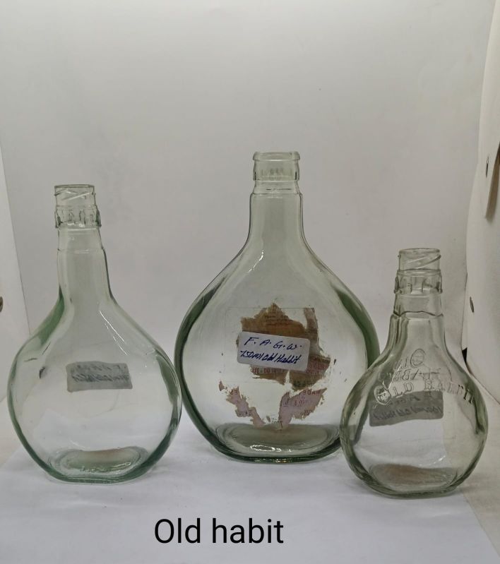 Transparent Old Habit Glass Liquor Bottle, Storage Capacity : 750ml, 350ml, 180ml