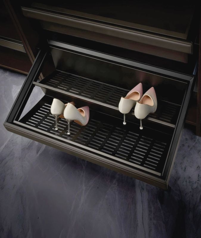 Helicon Polished Metal soft close shoes rack, Feature : High Quality, Fine Finish, Corrosion Resistant