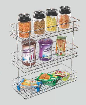 Rectangle Jevlor Polished Stainless Steel Triple Pullout Basket, for Kitchen, Feature : Superior Finish
